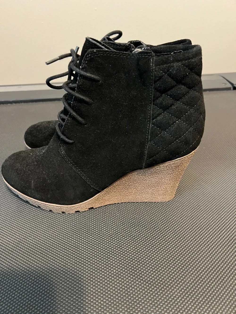 MIA Black Quilted Lace-Up Wedge Ankle Booties - Picture 3 of 6